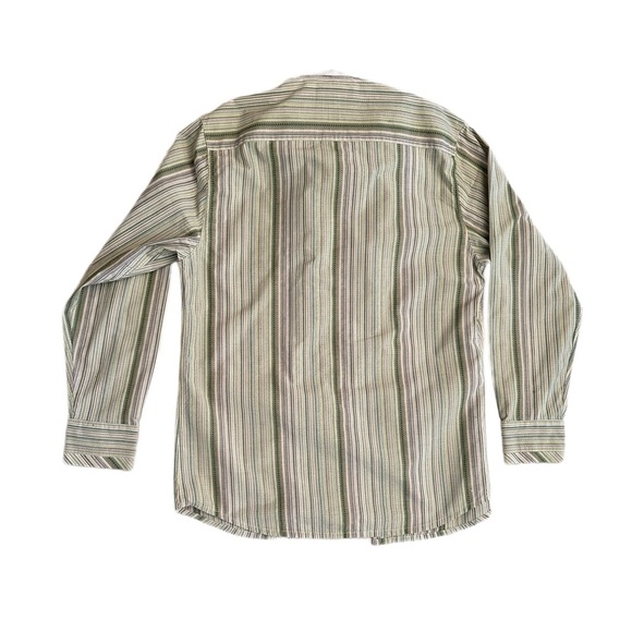 INDIGO PALMS ~ Men's Green and Off White Embroidered Striped Shirt size L - Picture 5 of 7